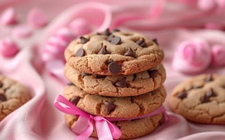 Cookies with chocolate chips Heap on pink background 247