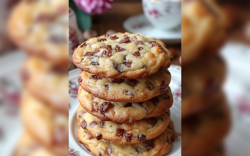 Chocolate chip cookies on a plate 100 Illustration