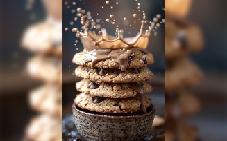 Cookies with chocolate chips Heap in bowl with milk splashes 76