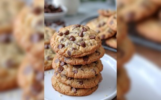 Cookies with chocolate chips Heap on a plate 91