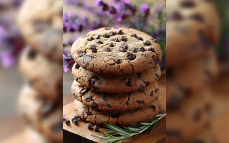 Cookies with chocolate chips Heap on wooden tray 83
