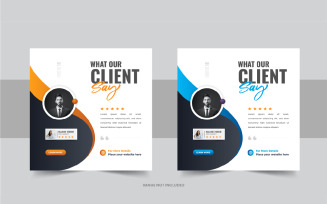 Customer feedback or client testimonial social media post design template layout