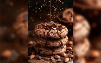 Floating Chocolate chip cookies stacked 46