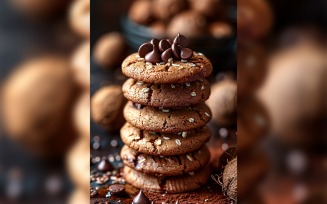 Floating Chocolate chip cookies stacked 50