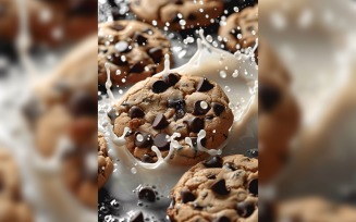 Floating Chocolate chip cookies with milk splashes 74