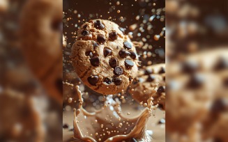 Floating Chocolate chip cookies with milk splashes 75