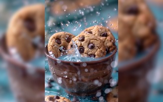 Floating Chocolate chip cookies with milk splashes 78.