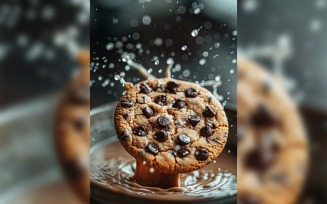 Floating Chocolate chip cookies with milk splashes 79.