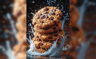 Floating Chocolate chip cookies with milk splashes 85
