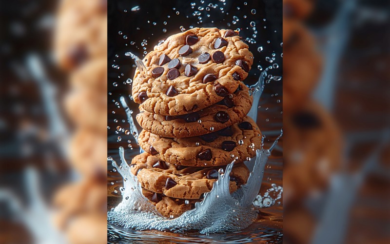 Floating Chocolate chip cookies with milk splashes 85 Illustration