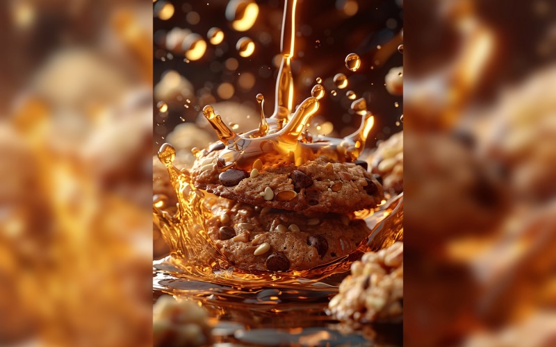 Floating Chocolate chip cookies with oil splashes 51 Illustration