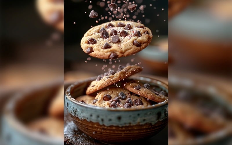 Floating Cookie Flying Chocolate chip cookies 17. Illustration