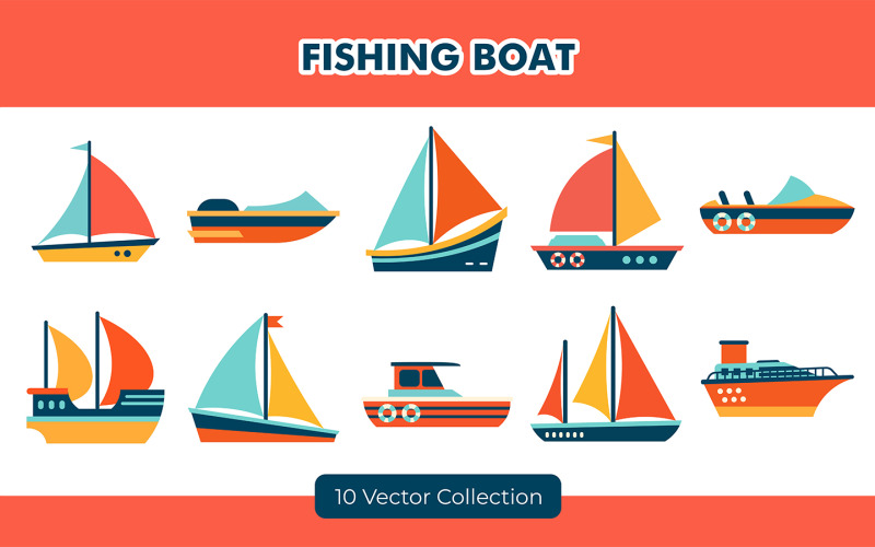 Fishing Boat Illustration Set