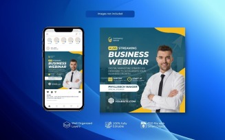 PSD live webinar and corporate social media post template design Green yellow