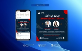 PSD live webinar and corporate social media post template design Red