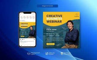 PSD live webinar and corporate social media post template design yellow green