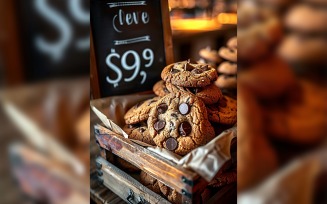 Chocolate chip cookies on a wooden Tray 149