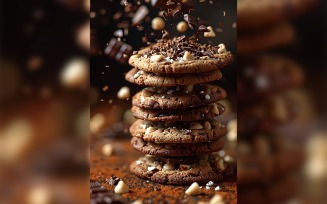 Floating Chocolate chip cookies stacked 136