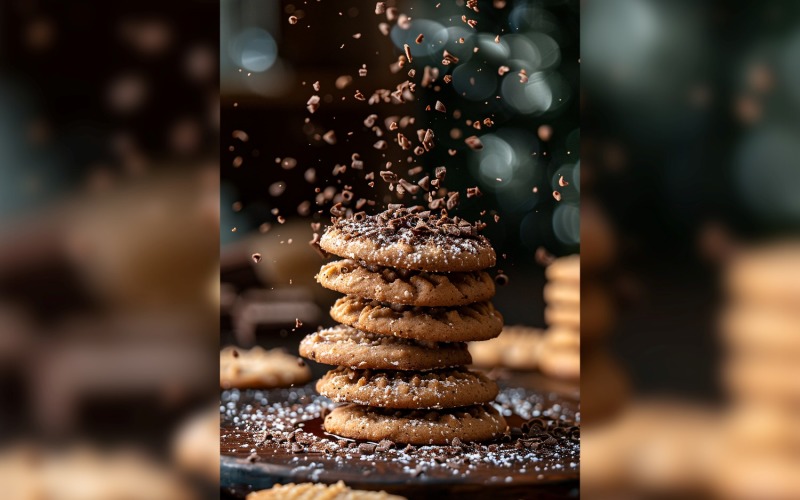 Floating Chocolate chip cookies stacked 137 Illustration