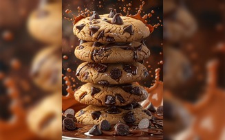 Floating Chocolate chip cookies stacked 145