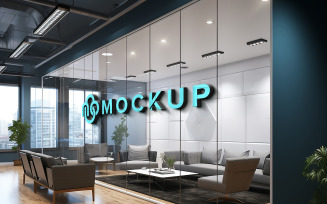 Logo mockup on office glass partition 3d logo mockup on glass wall indoor