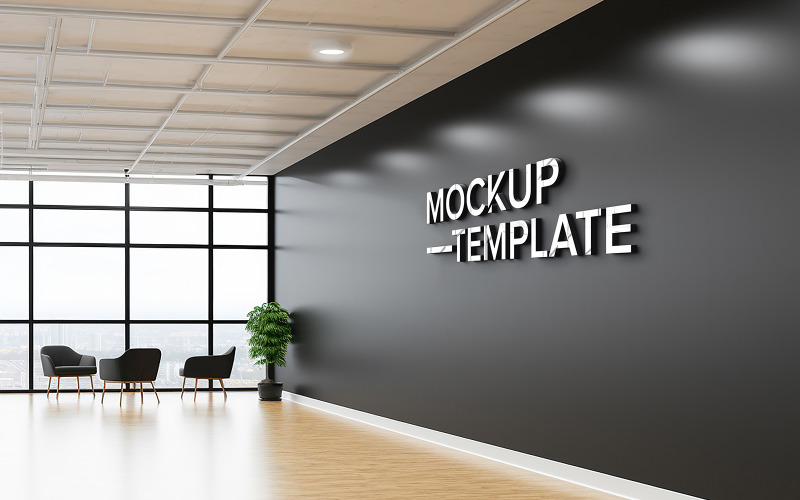 Office wall mockup logo realistic 3d indoor logo mockup on black office wall empty wall mockup psd Product Mockup