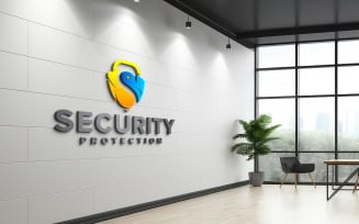 Realistic logo mockup on office wall indoor 3d psd