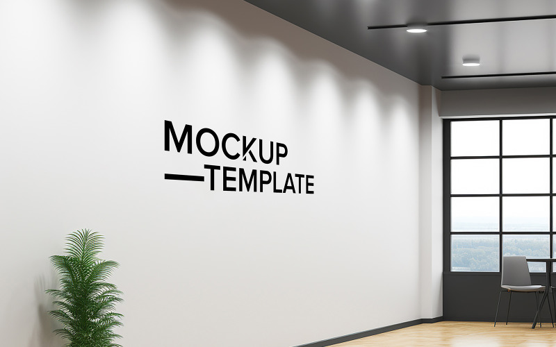 Wall logo mockup psd black logo mockup on white office wall indoor realistic logo mockup Product Mockup