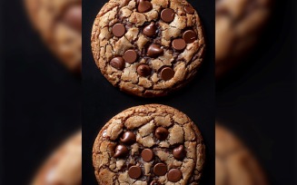 Chocolate chip cookies collage on black background 214