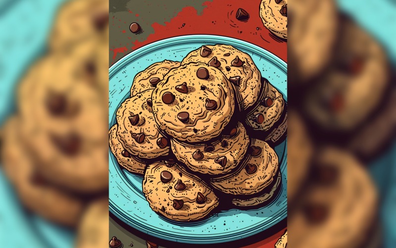 Chocolate chip cookies on a plate 178 Illustration