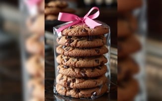 Chocolate chips cookies on baking paper with ribbon 199