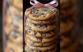 Chocolate chips cookies on baking paper with ribbon 201