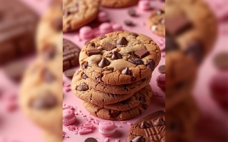 Cookies with chocolate chips Heap on pink background 232