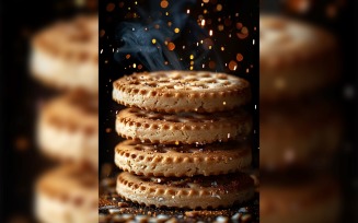 Floating Chocolate chip cookies stacked 210