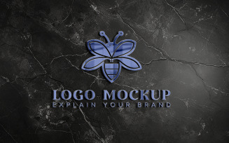 3d blue logo mockup on black marble wall psd realistic