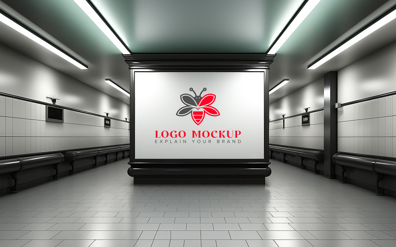 Subway station white board logo mockup or subway outdoor advertising billboard mockup psd Product Mockup
