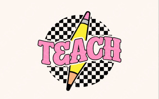 Checkered Teach PNG, Retro Teacher Shirt Sublimation Design, Pencil Teacher, Lightning Bolt Teach