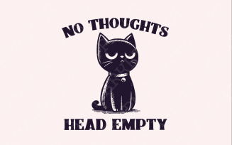 No Thoughts Head Empty Black Cat, Kawaii Funny Black Kitty, Holographic Digital Download, Cat Meme