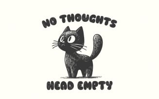No Thoughts Head Empty Black Cat, Kawaii Funny Black Kitty, Holographic Digital Download, Cat