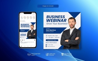 PSD live webinar and corporate social media post template design Blue and white