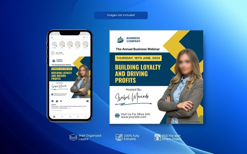 PSD live webinar and corporate social media post template design yellow and blue Social Media