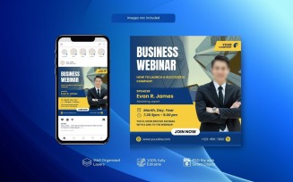 PSD live webinar and corporate social media post template design yellow