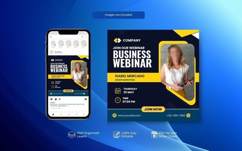 PSD Templates for Live Webinars and Corporate Social Media Posts yellow Blue