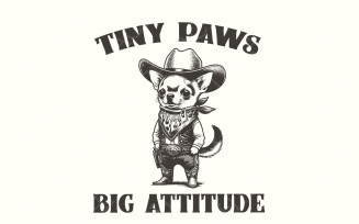 Tiny Paws Big Attitude PNG, Cute Chihuahua Cowboy Clipart, Vintage Dog Illustration, Funny Dog Art