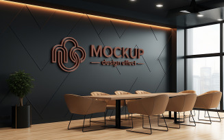 Chocolate color 3d logo mockup on black office wall psd