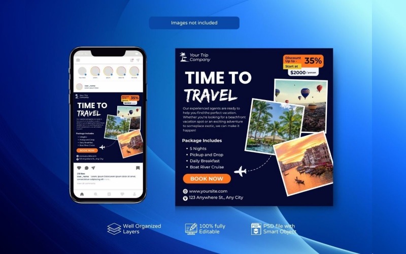 Holiday Tours Deals Social Post Navy Blue Social Media