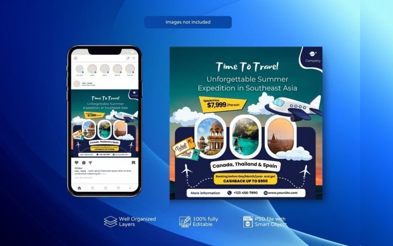 Holiday Tours Promotional Post Template Design Social Media