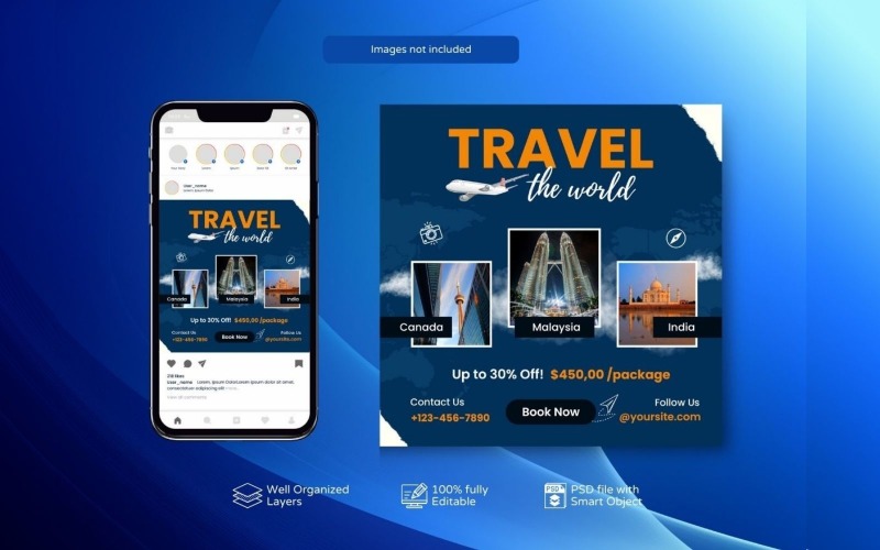 Holiday Travel Promotion Post Template Orange Social Media