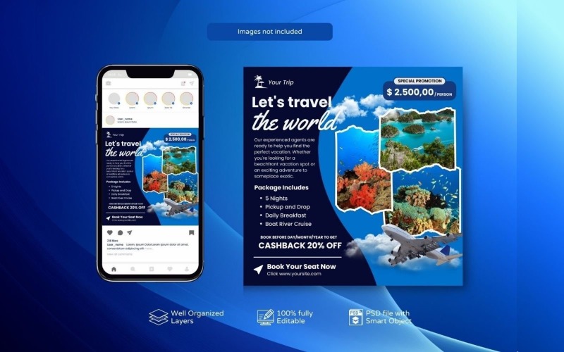 Holiday Travel Promotion Post Template Social Media