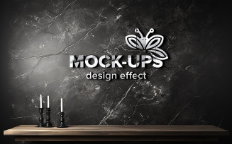 3d logo mockup with dark black marble wall psd